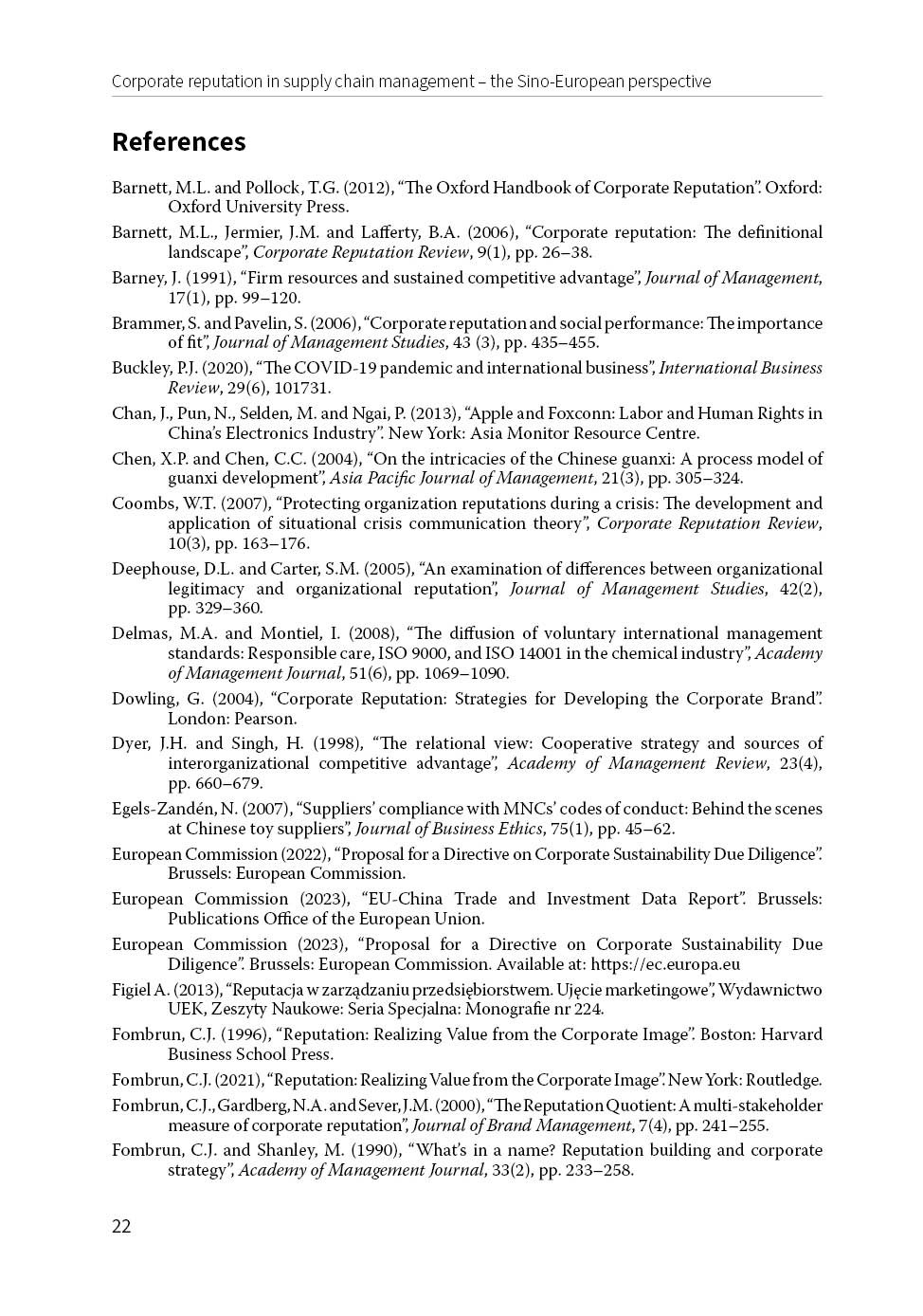 Strona References — spis wykorzystanej literatury na końcu rozdziału, złożony w jednej konwencji bibliograficznej