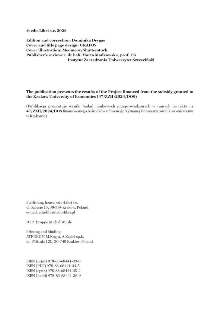 Strona redakcyjna książki Corporate Reputation in Supply Chain Management z informacją o składzie DTP wykonanym przez Droppo Michał Wcisło