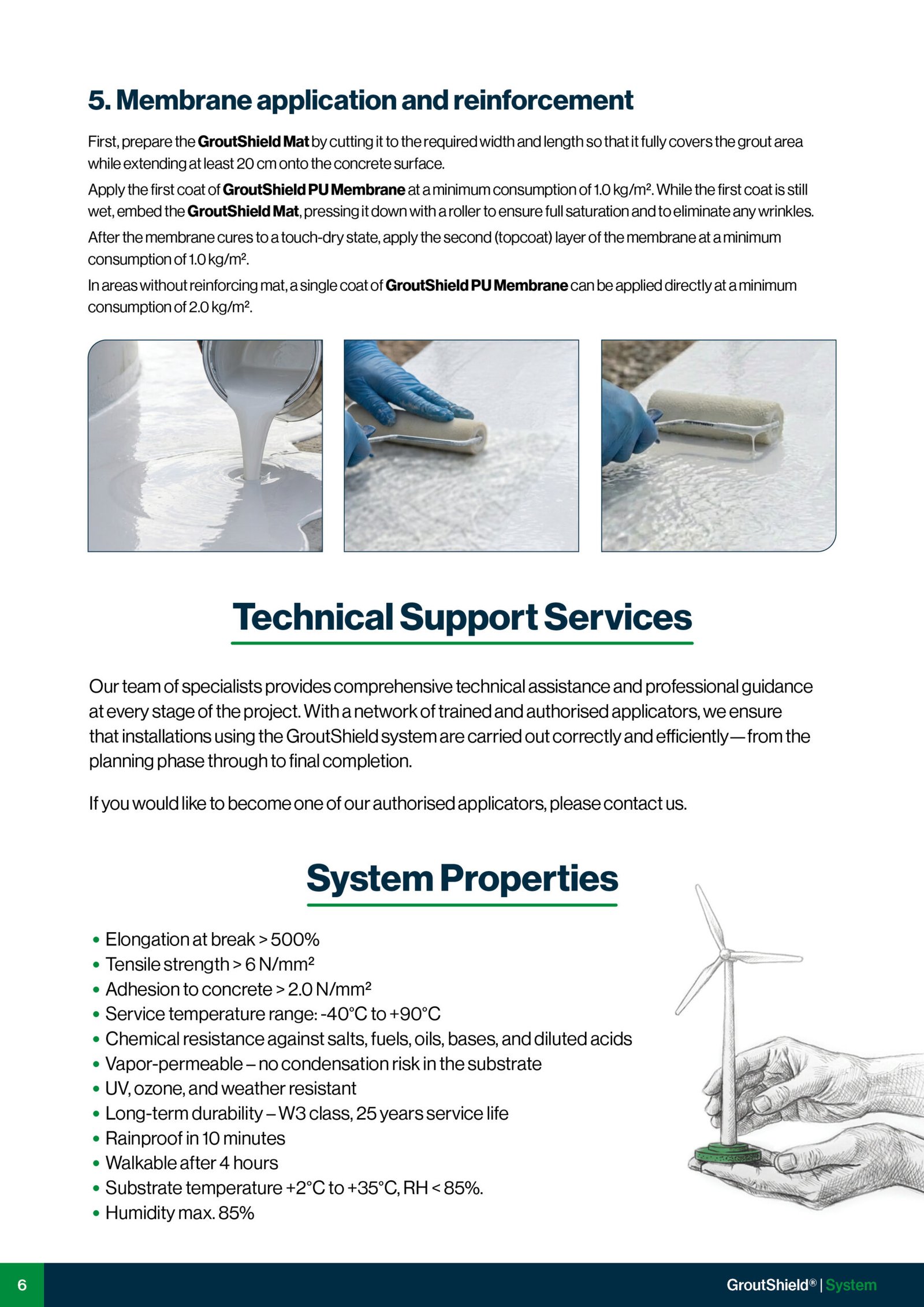 Strona z parametrami technicznymi „System Properties" systemu GroutShield