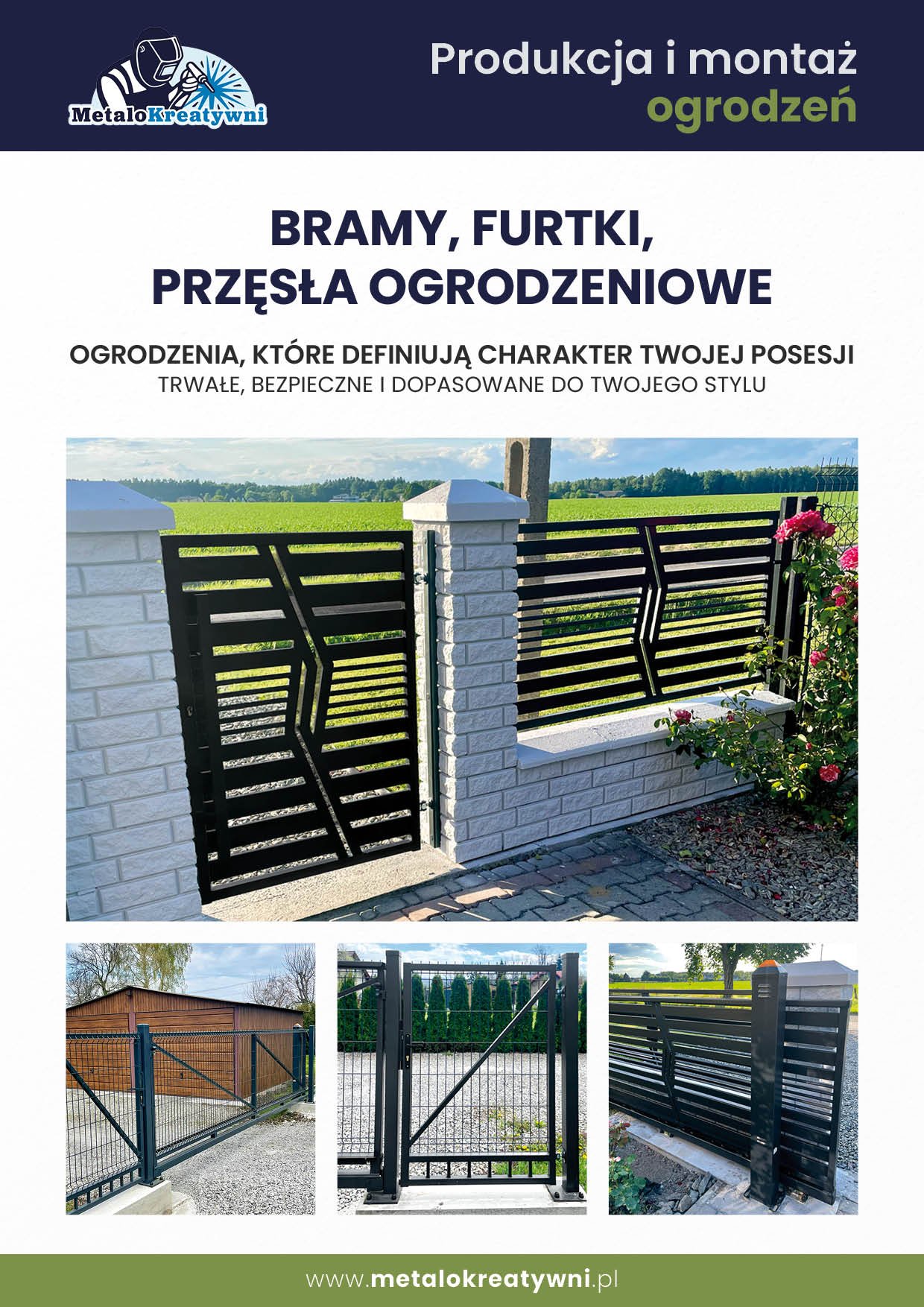Okładka katalogu ogrodzeń MetaloKreatywni — bramy, furtki i przęsła