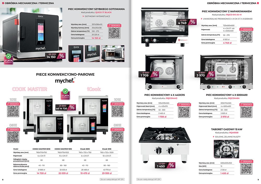 Zdjęcie wnętrza gazetki reklamowej Multi Gastro, przedstawiona rozkładówka z urządzeniami